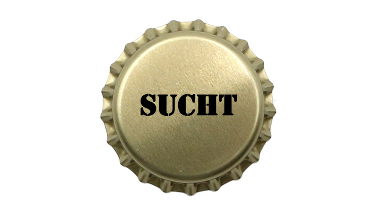 Flaschendeckel mit Schriftzug "Sucht"